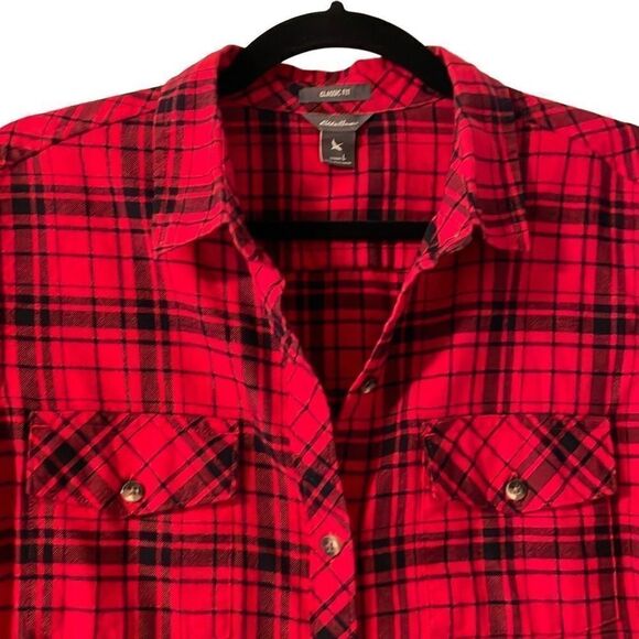 Eddie Bauer classic red plaid flannel shirt size L - Picture 2 of 9